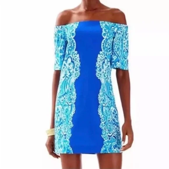 Women's Lilly Pulitzer Tiana Off The Shoulder Dress, Size Small - Blue